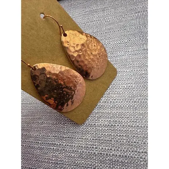 NWOT Hammered Distressed Copper Tone Drop Dangle Earrings Western Boho Cowgirl - Picture 2 of 3